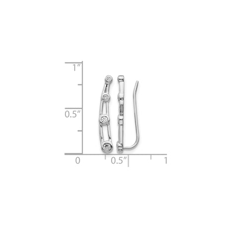 14k White Gold Climber Earrings with Bezel Set Diamonds, Open Bar Minimalist Design