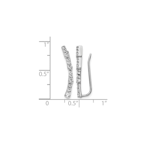 14k White Gold Ear Climber Earrings with Diamond, Curved Modern Design for Women