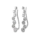 14k White Gold Ear Climber Earrings with Graduated Cubic Zirconia, Dainty Modern Studs