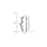 14k White Gold Ear Climber Earrings with Cubic Zirconia, Branch Design, Nature Inspired