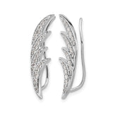 10k White Gold Earrings with Diamond, Flowing Feather Ear Climbers for Women