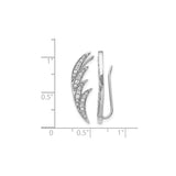 10k White Gold Earrings with Diamond, Flowing Feather Ear Climbers for Women