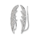 14k White Gold Ear Climber Earrings with Diamond Leaf Design