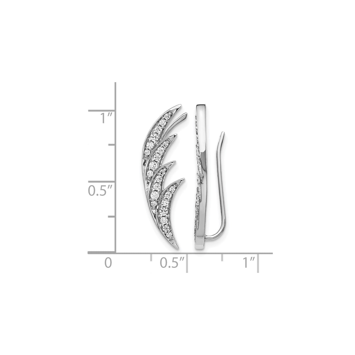 14k White Gold Ear Climber Earrings with Diamond Leaf Design