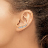 14k White Gold Lightning Bolt Climber Earrings with Diamond Accents, Modern Edgy Style