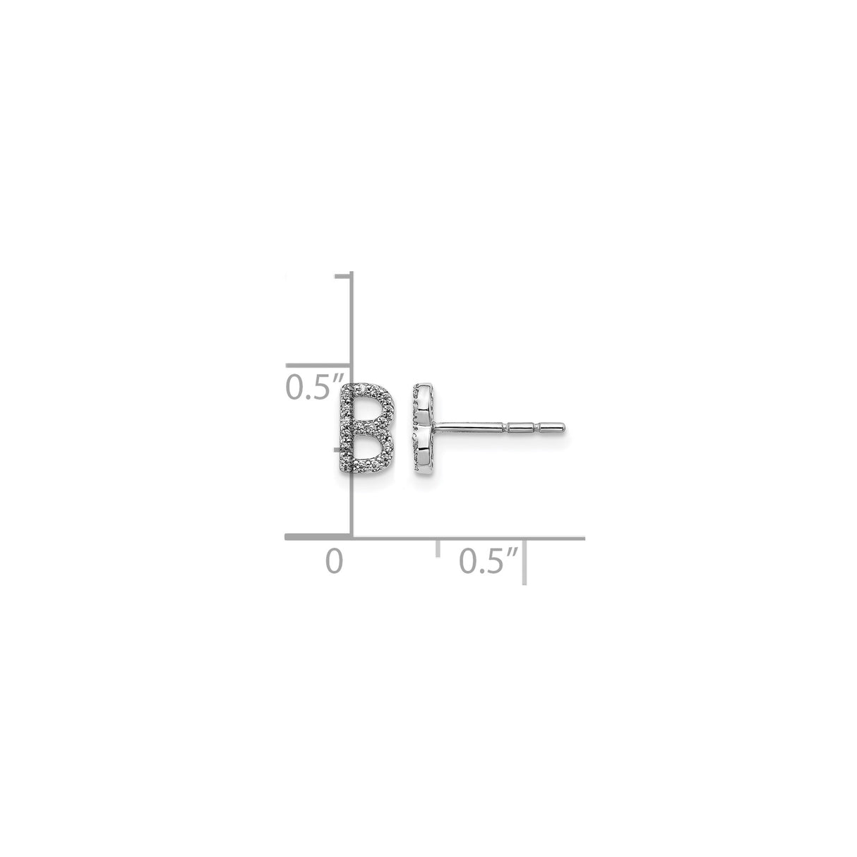 14k White Gold Letter B Stud Earring with Diamond Accent, Personalized Initial Jewelry