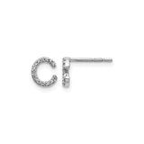 14k White Gold Letter C Diamond Stud Earrings, Script Initial Alphabet Jewelry for Women