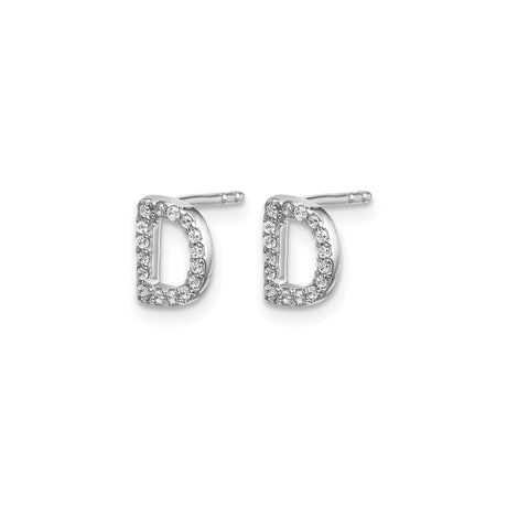 14k White Gold Diamond Initial D Stud Earrings, Alphabet Letter Design for Women