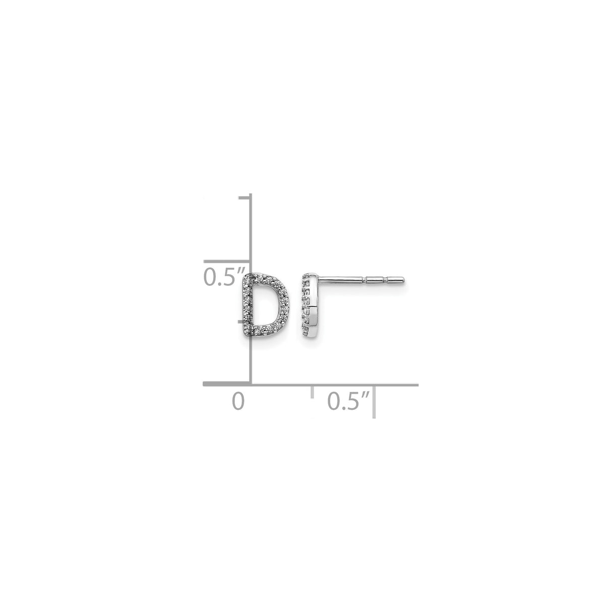 14k White Gold Diamond Initial D Stud Earrings, Alphabet Letter Design for Women