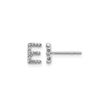 14k White Gold Diamond Initial Earring Stud, Pavé Letter E, Dainty Monogram Jewelry for Women
