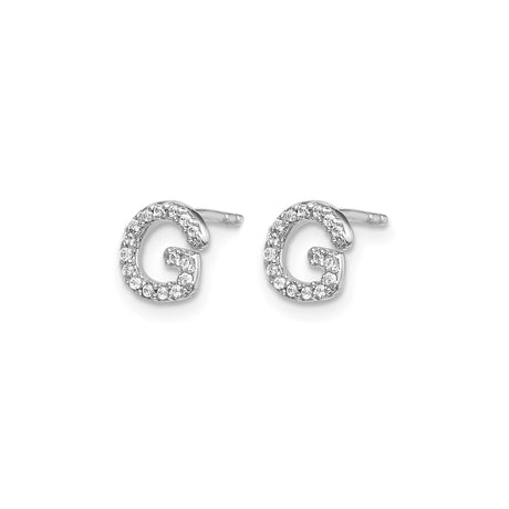 14k White Gold Diamond Letter G Stud Earrings, Dainty Alphabet Jewelry for Women