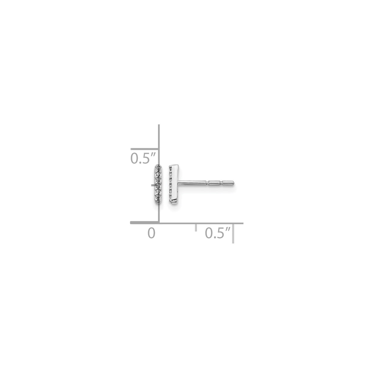 14k White Gold Bar Stud Earrings with Pavé Diamonds, Slim Vertical Design