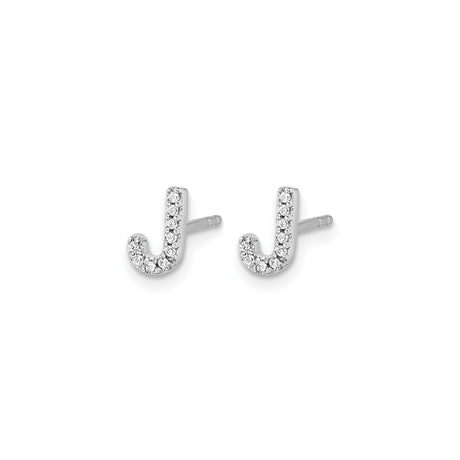 14k White Gold Initial J Stud Earring with Cubic Zirconia, Dainty Monogram Letter Jewelry