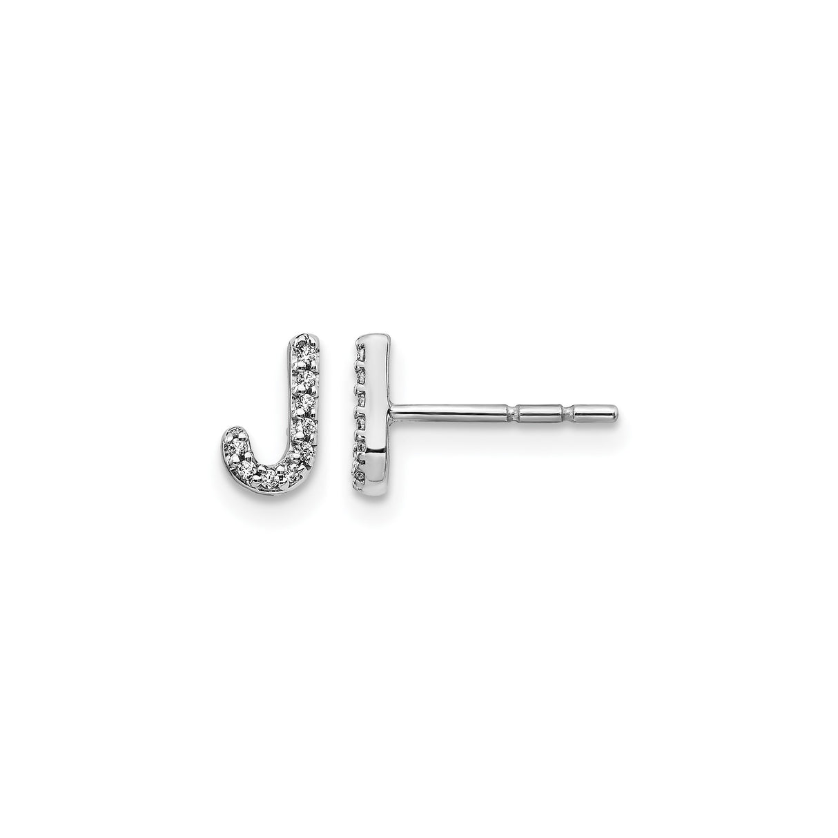 14k White Gold Initial J Stud Earring with Cubic Zirconia, Dainty Monogram Letter Jewelry