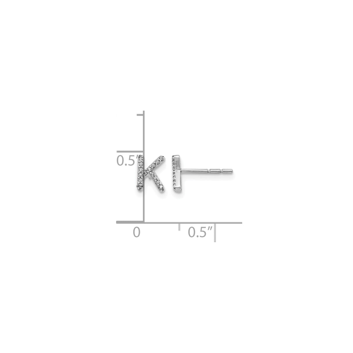 14k White Gold Diamond Initial K Stud Earring, Dainty Letter Design for Women