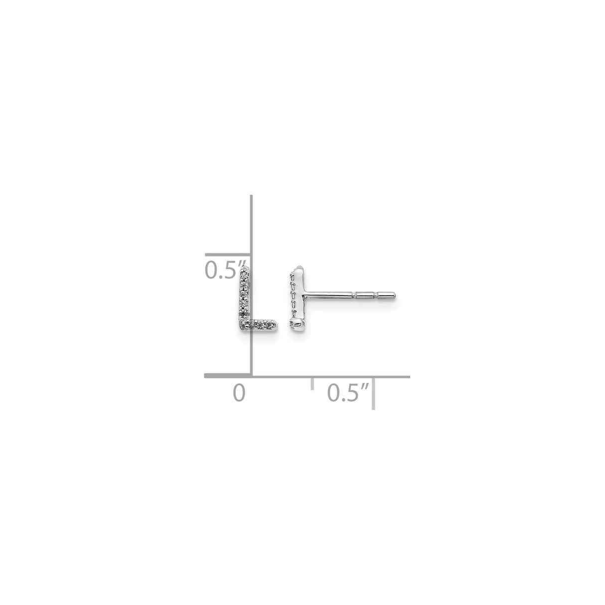 14k White Gold L Initial Diamond Stud Earrings, Block Letter Alphabet Design