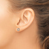 14k White Gold Oval Stud Earrings with Diamond Accents, Open Design, Minimalist Style