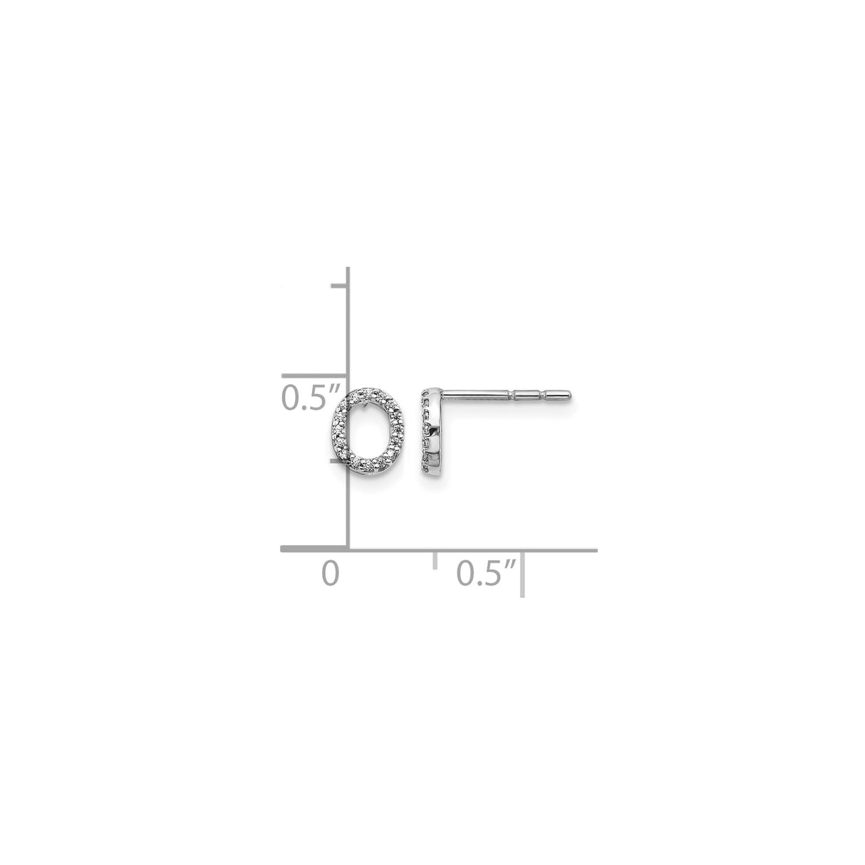 14k White Gold Oval Stud Earrings with Diamond Accents, Open Design, Minimalist Style