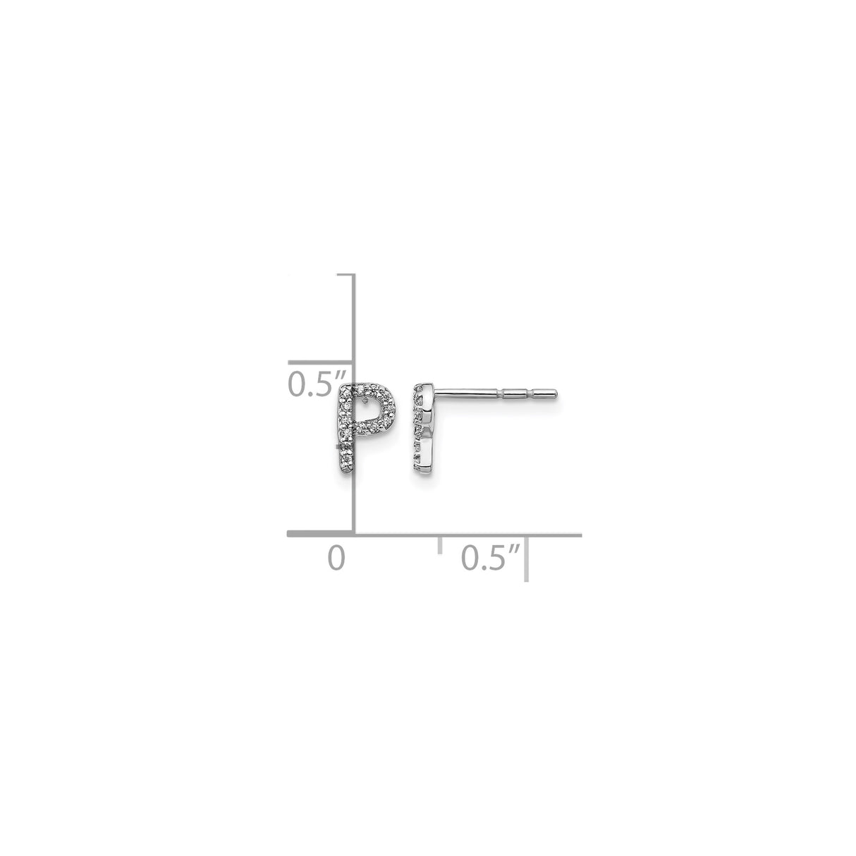14k White Gold Pavé Diamond Letter P Stud Earring, Dainty Initial Monogram Jewelry