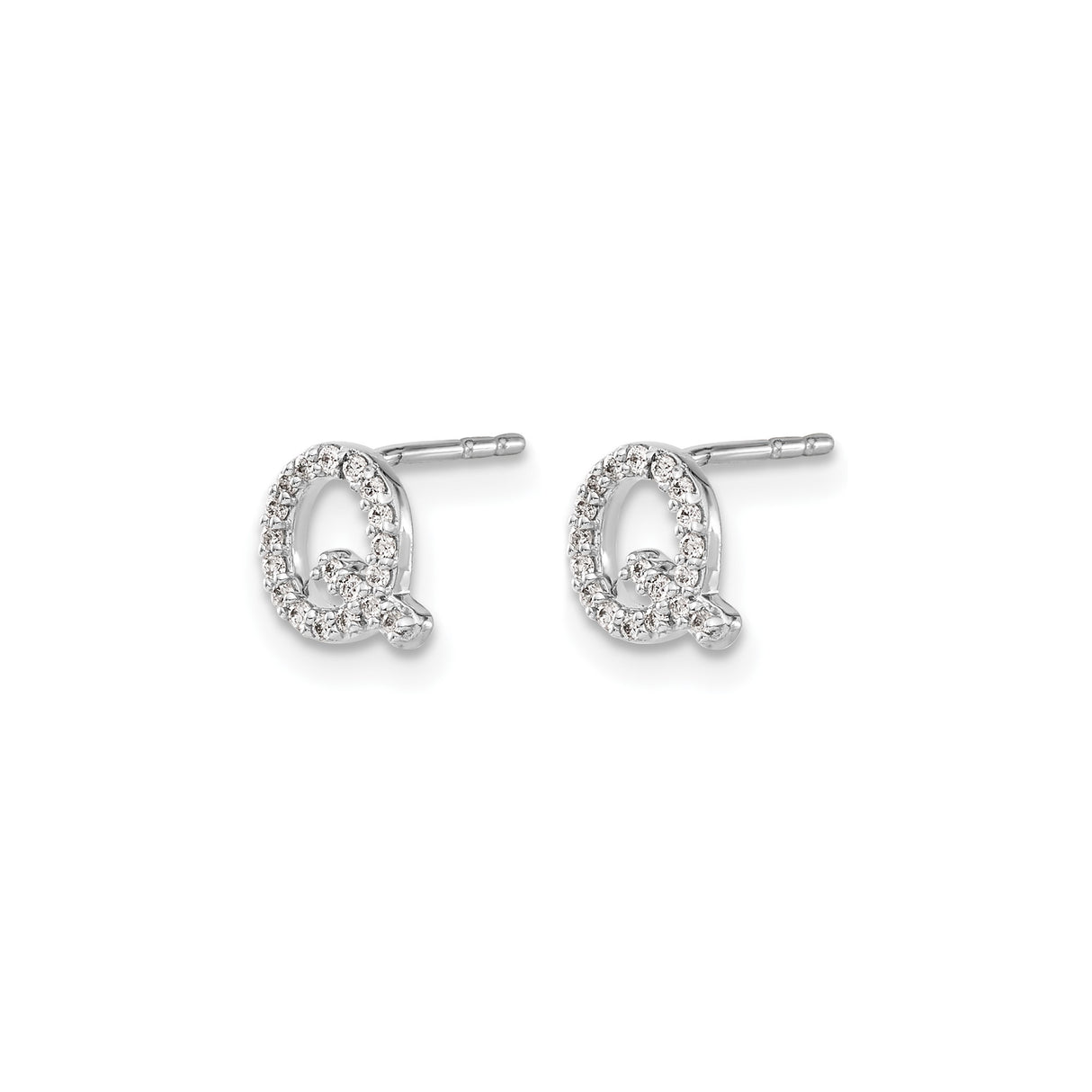 14k White Gold Diamond Letter Q Stud Earrings, Alphabet Initial Jewelry for Women