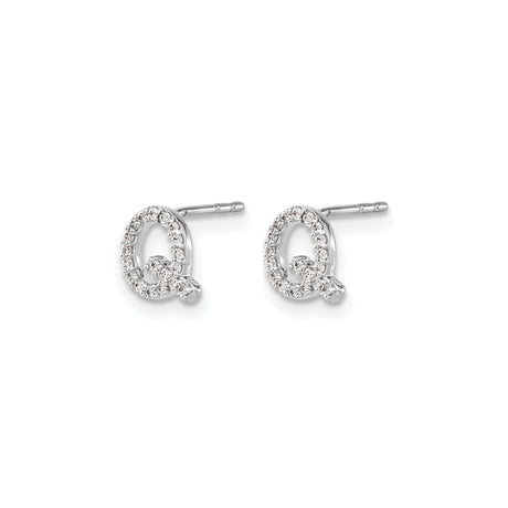 14k White Gold Diamond Letter Q Stud Earrings, Alphabet Initial Jewelry for Women