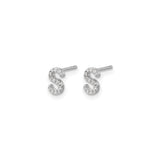 14k White Gold Diamond Accent S Initial Stud Earring, Script Letter Monogram Design