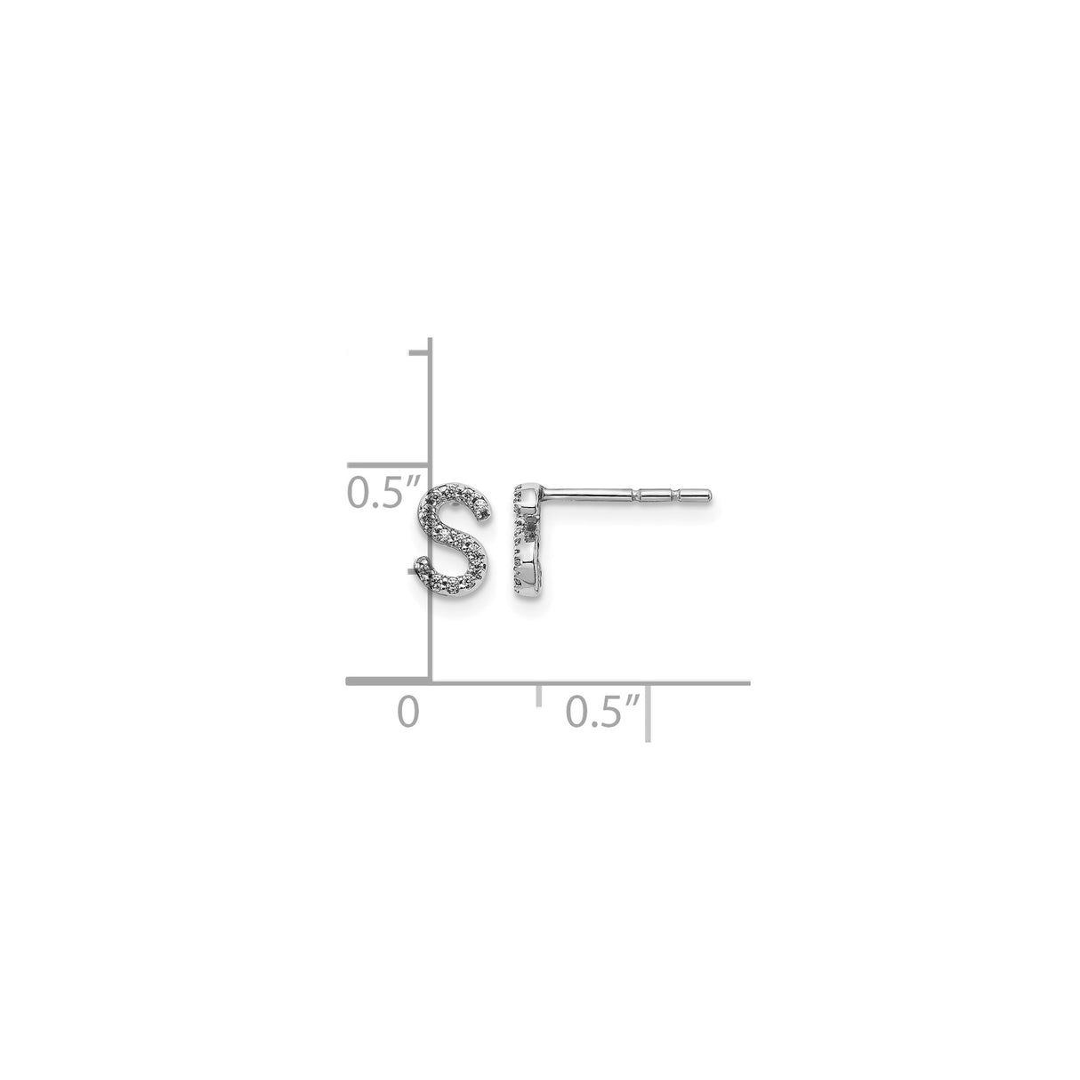 14k White Gold Diamond Accent S Initial Stud Earring, Script Letter Monogram Design