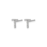 14k White Gold Diamond T Stud Earrings, Pavé Set Letter Design, Minimalist Modern Style