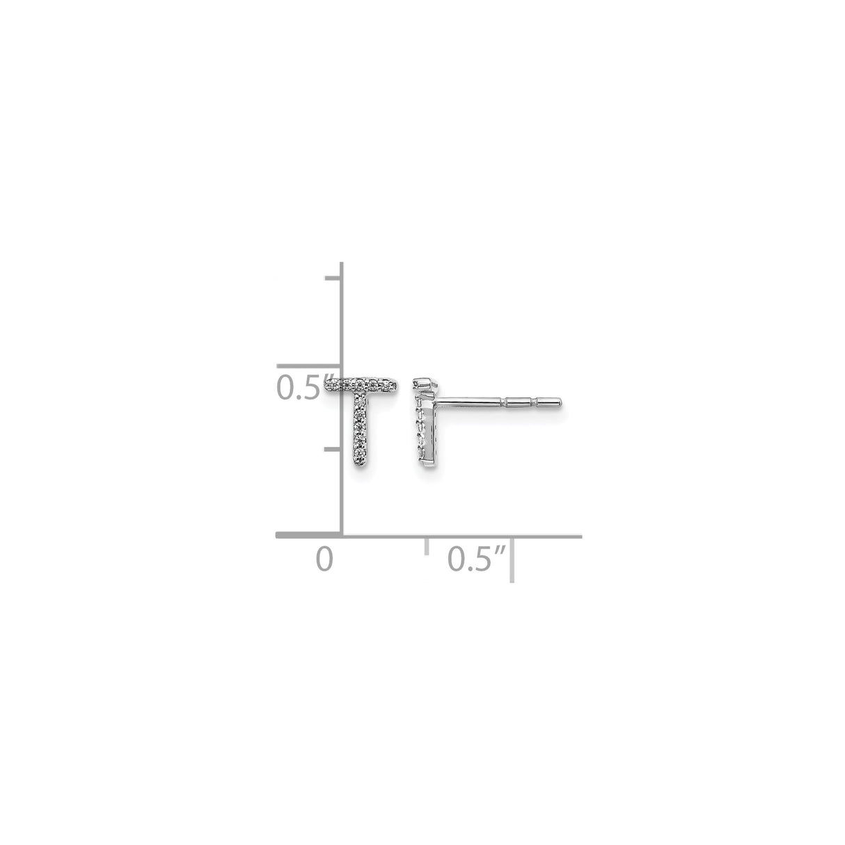 14k White Gold Diamond T Stud Earrings, Pavé Set Letter Design, Minimalist Modern Style