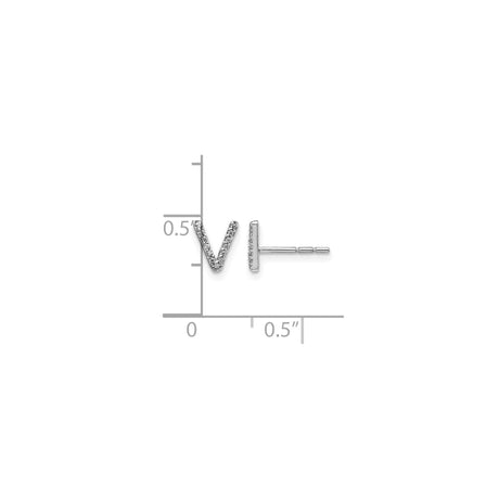 14k White Gold Initial V Diamond Stud Earrings, Pavé Set Letter Design for Women