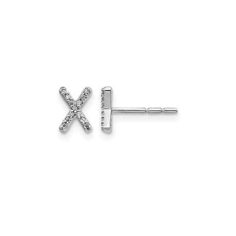 14k White Gold Stud Earrings with Pavé Diamond X Design, Crisscross Minimalist Style