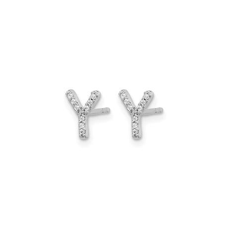 14k White Gold Diamond Letter Y Stud Earring, Dainty Initial Monogram Jewelry for Women