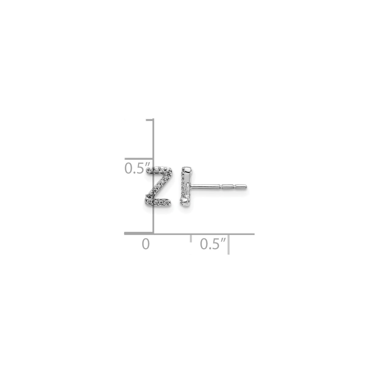 14k White Gold Diamond Accent Z Initial Stud Earring, Modern Minimalist Letter Jewelry