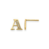 14k Yellow Gold Letter A Stud Earring with Diamond Accent, Minimalist Alphabet Jewelry