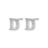 14k White Gold Initial D Stud Earring with Pavé-Set Cubic Zirconia, Letter Monogram Jewelry
