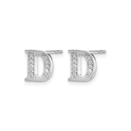 14k White Gold Initial D Stud Earring with Pavé-Set Cubic Zirconia, Letter Monogram Jewelry