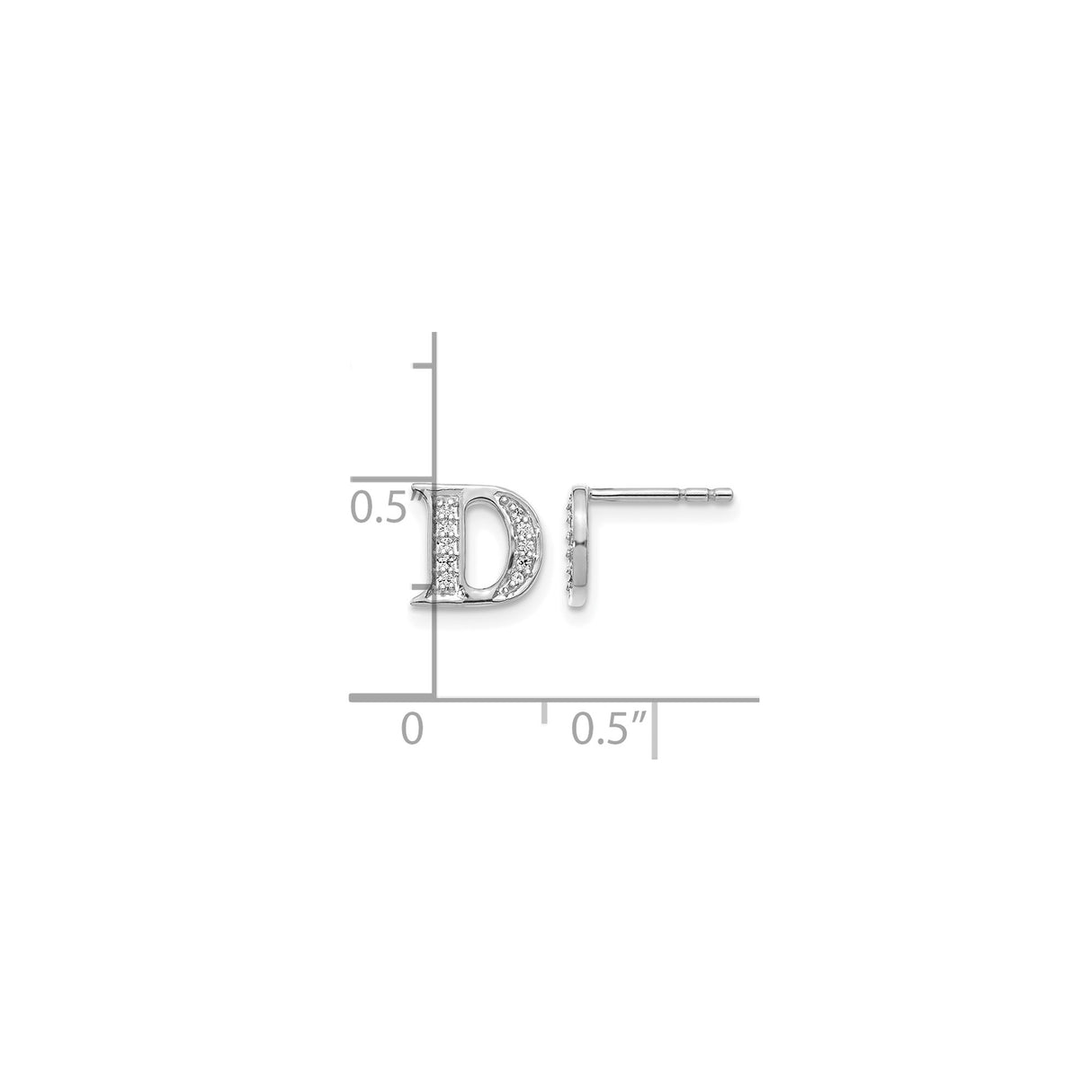 14k White Gold Initial D Stud Earring with Pavé-Set Cubic Zirconia, Letter Monogram Jewelry