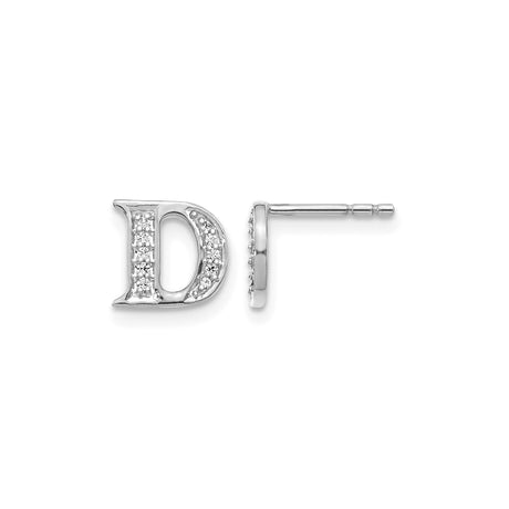 14k White Gold Initial D Stud Earring with Pavé-Set Cubic Zirconia, Letter Monogram Jewelry