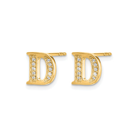 14k Yellow Gold Initial D Stud Earring with Cubic Zirconia, Dainty Letter Design for Women