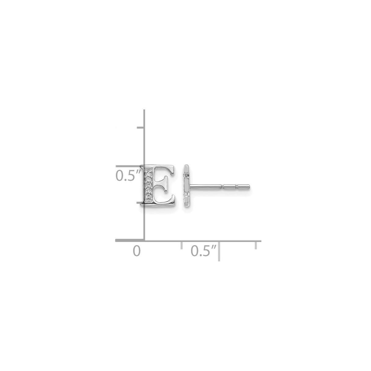 14k White Gold Diamond Initial E Stud Earring, Block Letter Design for Women