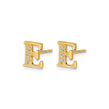 14k Yellow Gold Letter E Stud Earring with Diamond Accents, Dainty Initial Jewelry