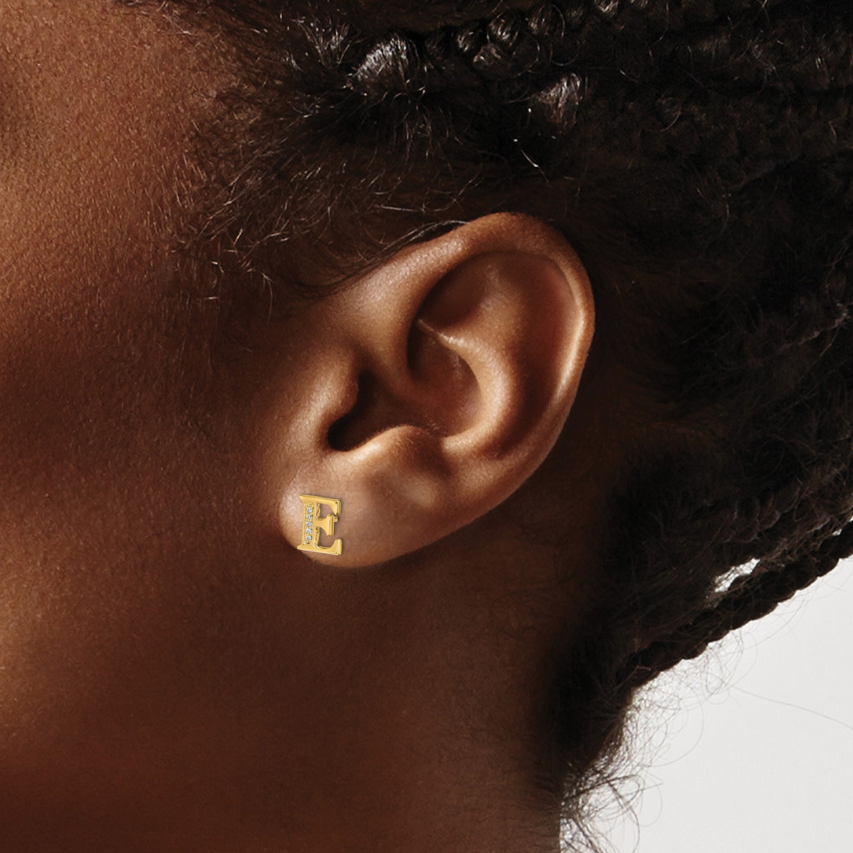 14k Yellow Gold Letter E Stud Earring with Diamond Accents, Dainty Initial Jewelry