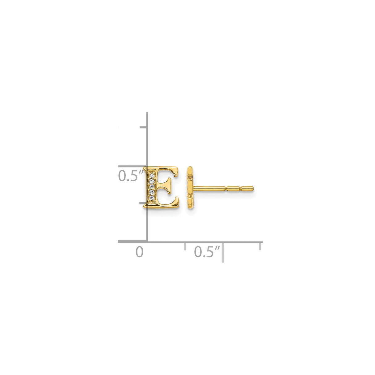 14k Yellow Gold Letter E Stud Earring with Diamond Accents, Dainty Initial Jewelry