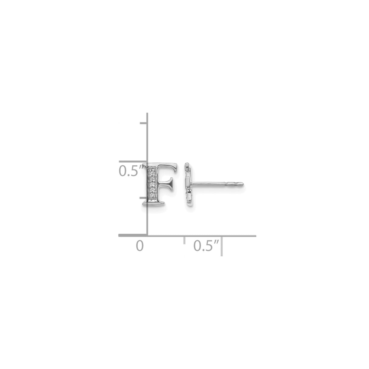14k White Gold Diamond Initial Stud Earring, Letter F Monogram Jewelry for Women and Teens