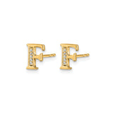 14k Yellow Gold Letter F Stud Earring with Cubic Zirconia, Dainty Personalized Initial Jewelry