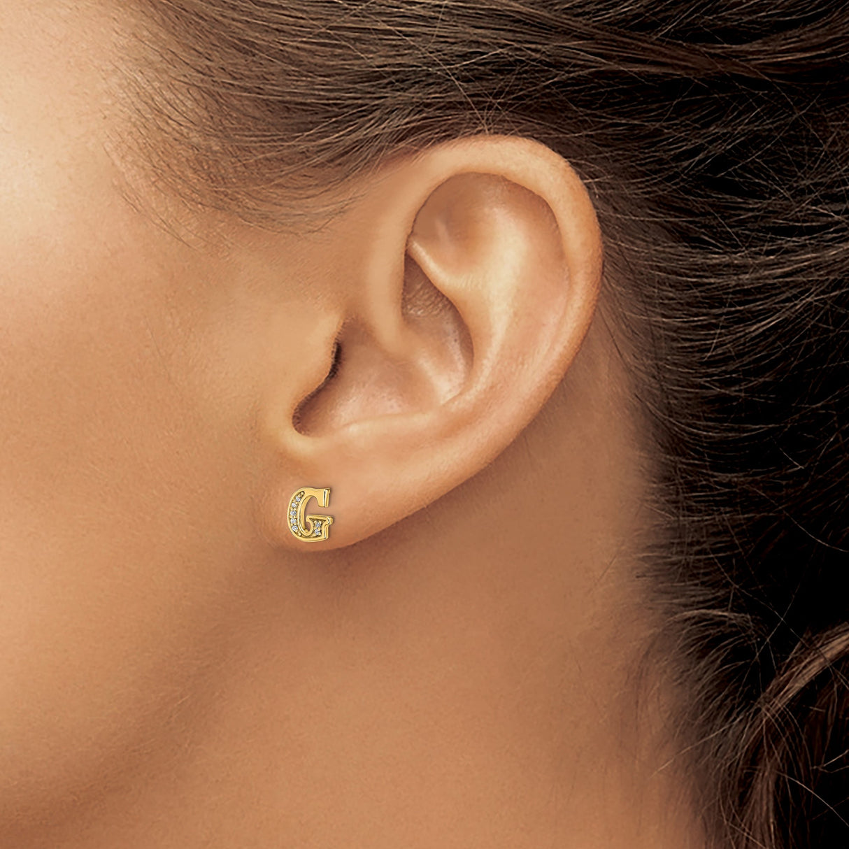 14k Yellow Gold Letter G Stud Earring with Diamond Accents, Dainty Initial Jewelry for Women
