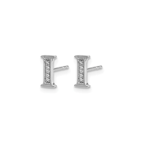 14k White Gold Diamond Initial I Stud Earrings, Dainty Alphabet Letter Jewelry for Women