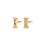14k Yellow Gold Stud Earrings with Diamond Accent, Block Letter I Initial Design