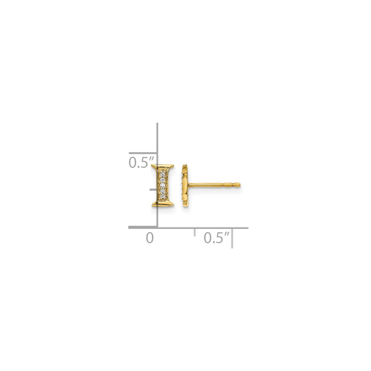 14k Yellow Gold Stud Earrings with Diamond Accent, Block Letter I Initial Design
