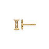 14k Yellow Gold Stud Earrings with Diamond Accent, Block Letter I Initial Design